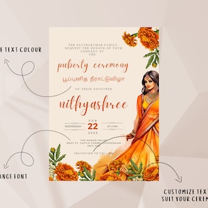 Puberty Ceremony Invitation | Half-Saree Ceremony Invitation | Instant Download Editable Digital Template | E-vite and Printable Invitation image 5