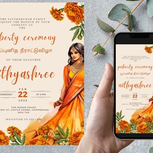 Puberty Ceremony Invitation | Half-Saree Ceremony Invitation | Instant Download Editable Digital Template | E-vite and Printable Invitation image 2