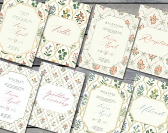 Indian Floral Wedding Invitation Template | Mehndi, Vidhi, Reception (Canva Template)