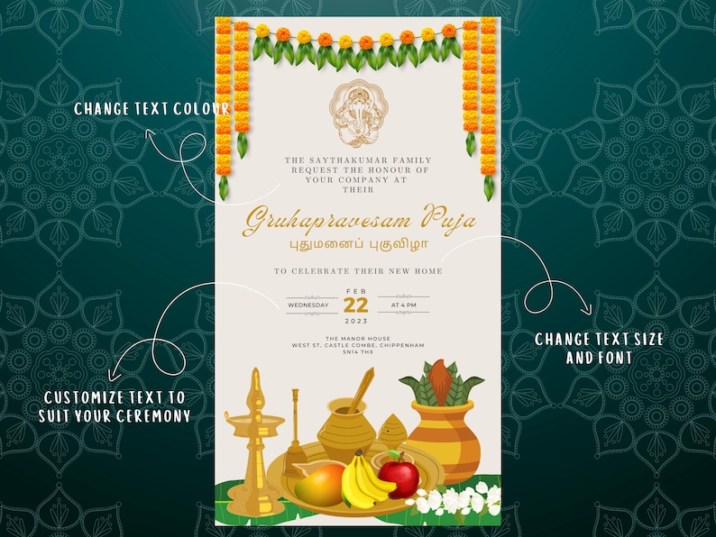Gruhapravesam Puja Invitation Tamil Housewarming Ceremony Invitation