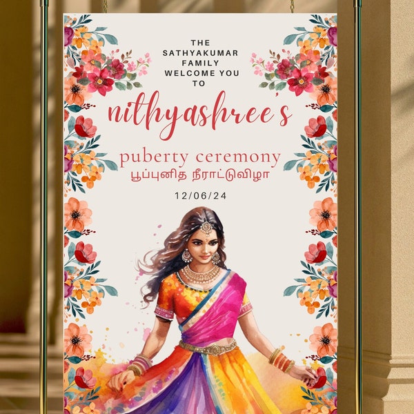 Puberty Ceremony Welcome Sign | Half-Saree Ceremony Welcome Sign | Instant Download Editable Digital Template | 24 x 36 in