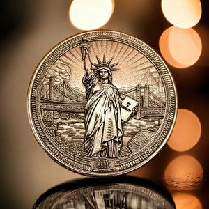 Liberty&#39;s Radiance - Statue of Liberty Engraved Brass Coin (Double-Sided)