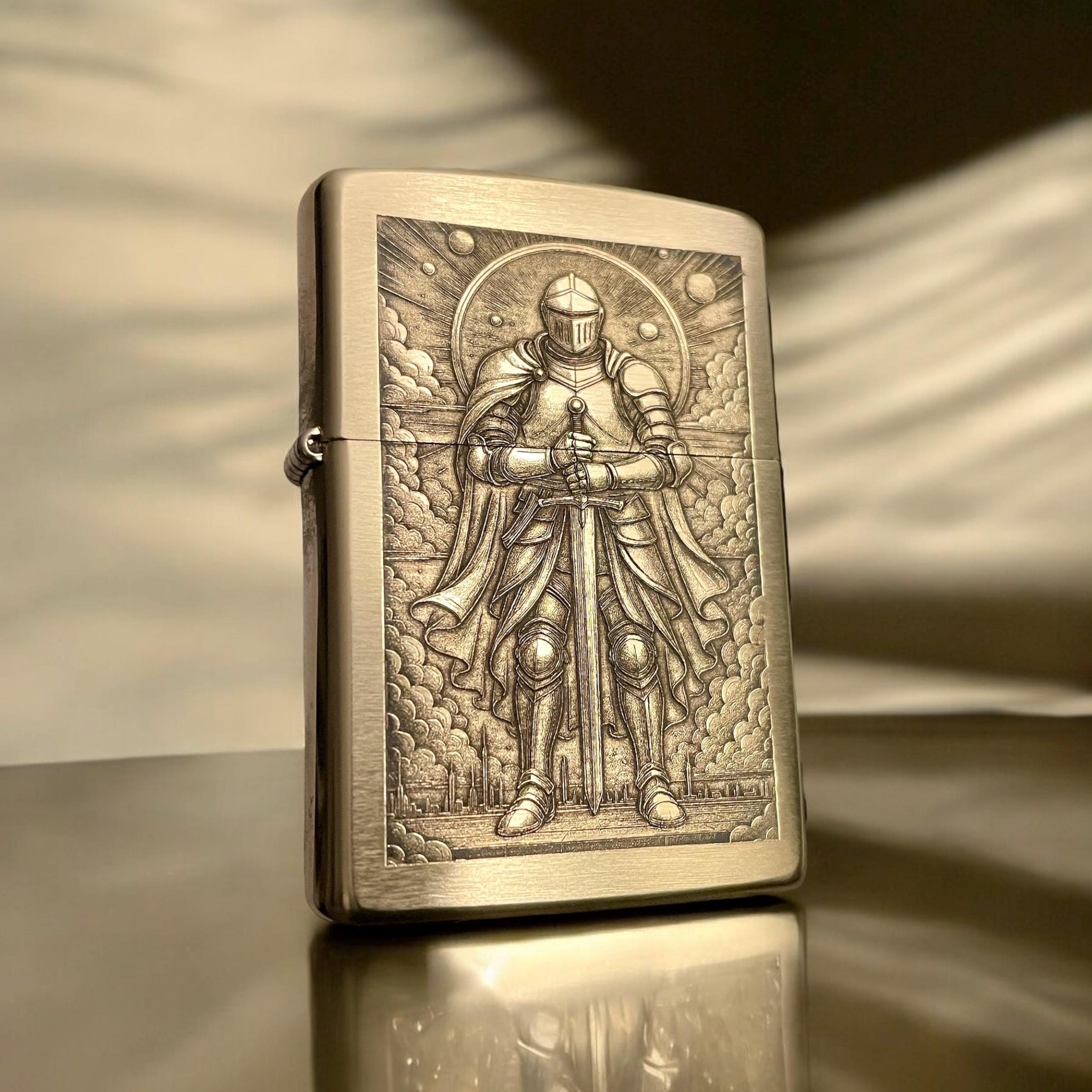 Engraved Knight Zippo Lighter: Medieval Armor, Fantasy Gift