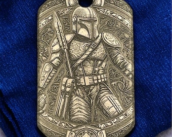Mandalorian Bounty - The Mandalorian Brass Dog Tag Necklace/Keychain Engraving