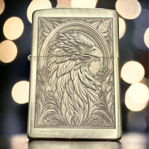 Eagle&#39;s Flight: Brass Zippo Lighter with Intricate Eagle Engravings
