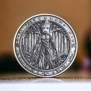 Groot's Legacy - Brass Coin with Baby Groot Engraving (Double-Sided)