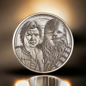 Legendary Companions - Brass Coin with Han Solo Chewbacca, and Millennium Falcon Star Wars (Double-Sided)