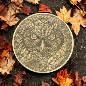 Weisheit der Natur: Messingmünze mit aufwendiger Eulen-Gravur