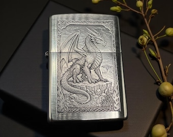 Dragonlord’s Hoard – Engraved Brass Zippo Lighter | Medieval Art | Fantasy Gift | D&D