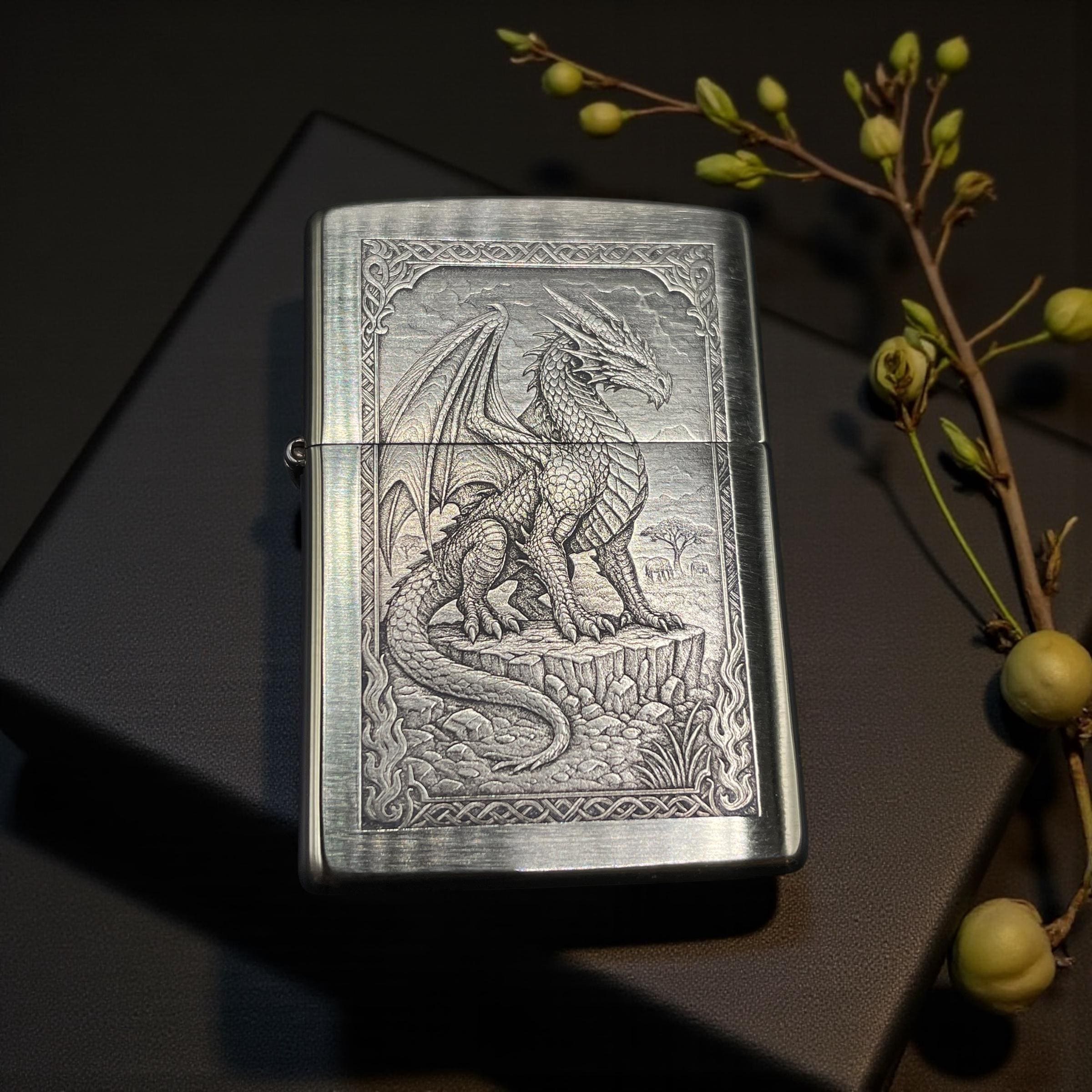 Dragonlord's Hoard – Engraved Brass Zippo Lighter | Medieval Art