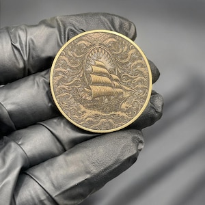 Kraken's Wrath: Double-sided 40mm Brass Coin With Engraved Sea Monster ...