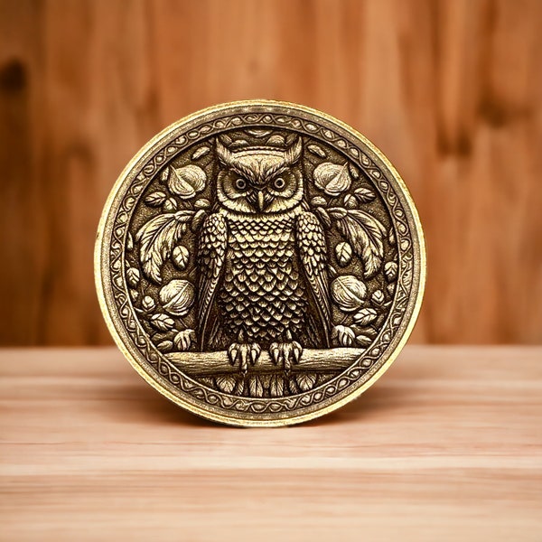Mystical Owl - Brass Coin or Pendant of Wisdom and Serenity (Double-Sided)