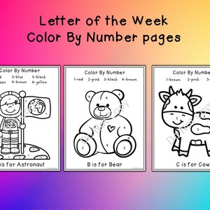 Letter of the week color by number digital download