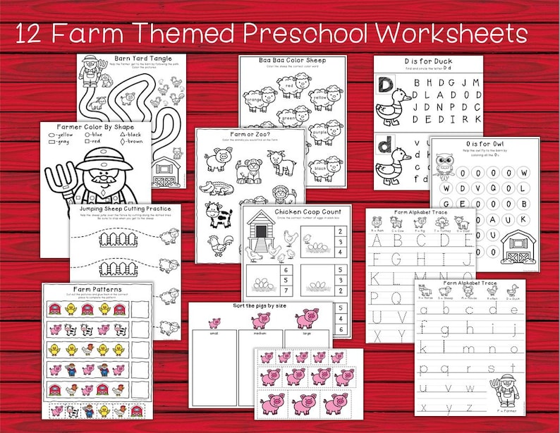 Preschool Farm Themed Worksheets Digital Download Etsy