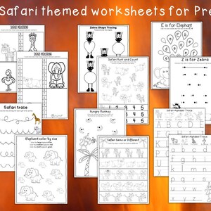 Preschool Safari Themed Worksheets Digital Download