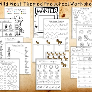 Preschool Wild West Themed Worksheets Digital Download