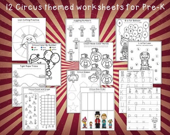 Preschool Circus themed worksheets Digital download