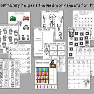 Preschool Community Helpers themed worksheets Digital download