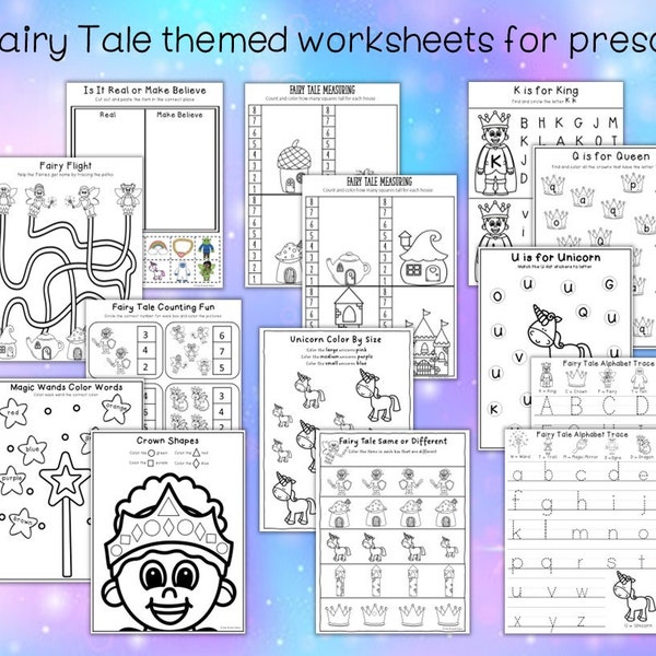 Preschool Fairy Tale Themed Worksheets Digital Download