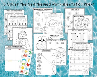 Preschool Under the Sea Themed Worksheets Digital Download