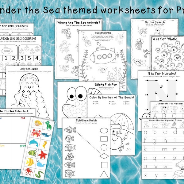 Preschool Under the Sea Themed Worksheets Digital Download