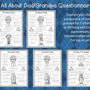 All About Dad and Grandpa Father's Day Questionnaire digital download