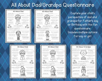 Father&#39;s Day Questionnaire,All About Dad and Grandpa digital download