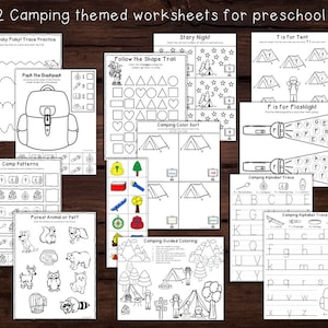 Preschool Camping themed worksheets Digital download