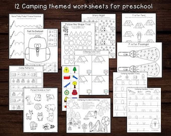 Preschool Camping themed worksheets Digital download