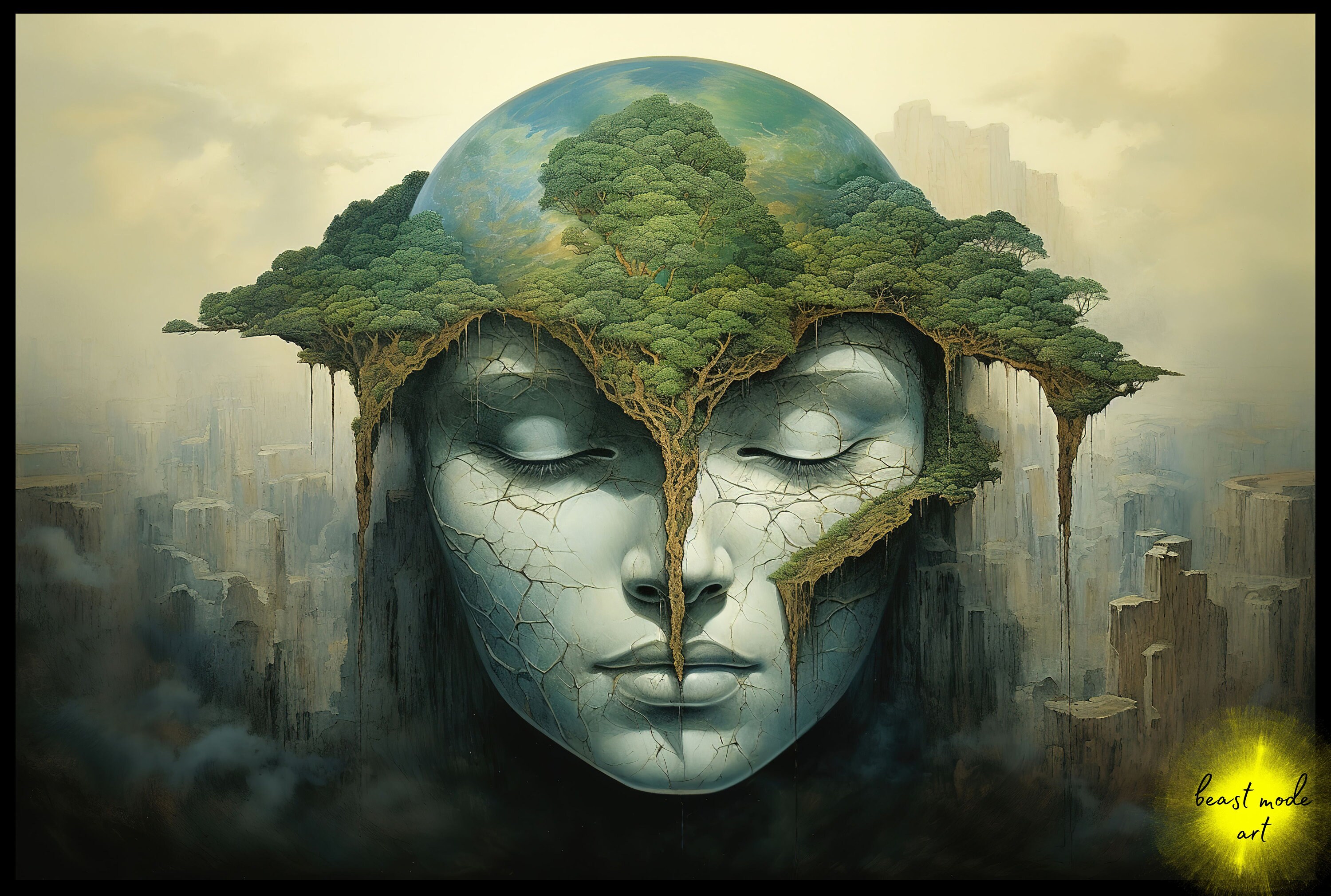 dark-art-print-surreal-green-mind-wall-art-canvas-print-wall-etsy