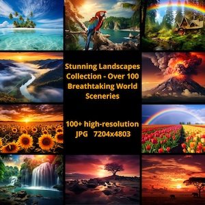 Sonnenuntergang Landschaften Sammlung 100+ hochwertige Natur Sunrise Berge Wasserfall Vulkan Landschaft Sonnenuntergang Druck Kunst Tapete Digitale Dateien