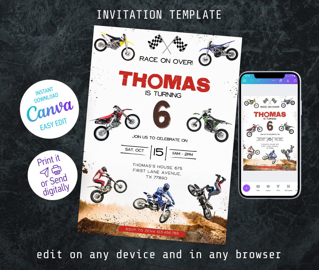 Motocross Birthday Invitation, Bike Birthday Invitation, Extreme ...