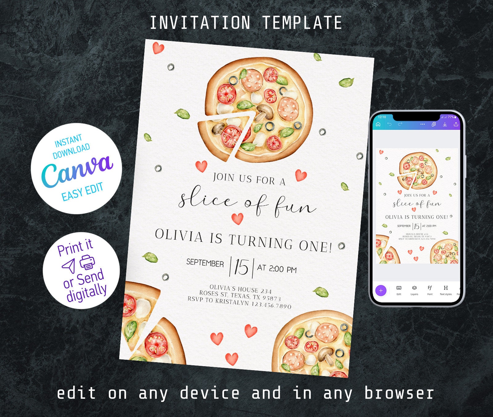 Pizza Birthday Invitation, Pizza Birthday Invitation, Italian Printable ...