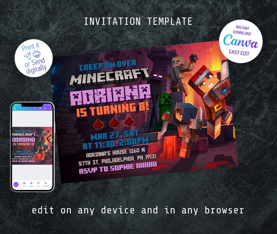 Printable Editable Invite, Gamer Birthday Invitation, Video Game Party ...