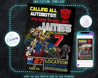 Transformers party Printable invite, Rescue Bots Birthday Invitation, Optimus Prime invite, Autobots party invitation, Bumblebee invitation
