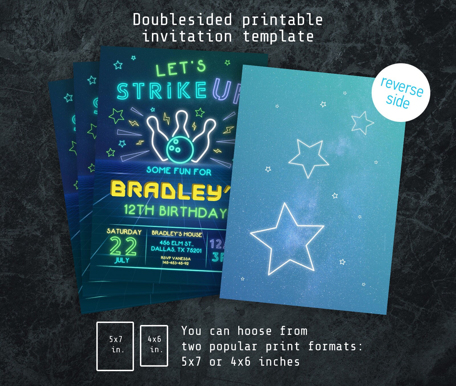 Printable Birthday Bowling Invitation, Editable Bowling Invitation ...