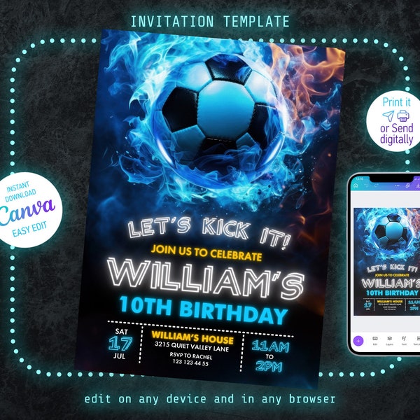 Soccer invitation, Champions League birthday invitation template, FIFA Printable editable invite, sports invite, football party