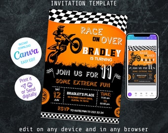 Motocross birthday invitation, bike birthday invitation, extreme printable editable party invite template, motorcycle invitation