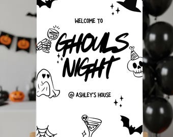 Ghouls Night Out Welcome Sign: Spooky Girls Halloween Party (Editable Canva Template)