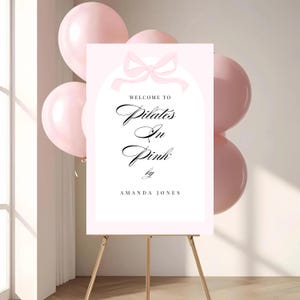 Pilates in Pink Welcome Sign, Pilates Birthday Banner, Pink Wellness Welcome Banner, Pilates Party Sign, Editable Canva Template 18x24