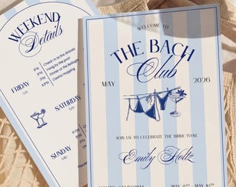 The Bach Club Bachelorette Party Invitation and Itinerary Template Coastal Bachelorette Invite, Last Toast on the Coast Canva Itinerary