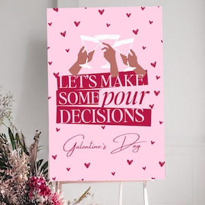 Cartel de bienvenida para la fiesta de Galentine: Cartel rosa de bienvenida para una noche de cócteles (plantilla de Canva)