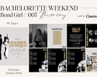 Bond Girl Bachelorette Itinerary: 007 Weekend Travel Planner (Canva Editable, Digital Download)