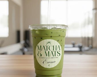 Matcha & Mats Pilates Birthday Drink Sticker Label Template (Digital Download)