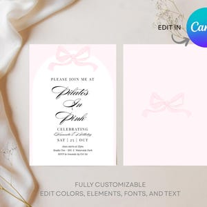 Pilates in Pink Invitation, Pilates Birthday Invite, Pink Wellness Event Flyer, Pilates Party, Editable Canva Template 5x7"