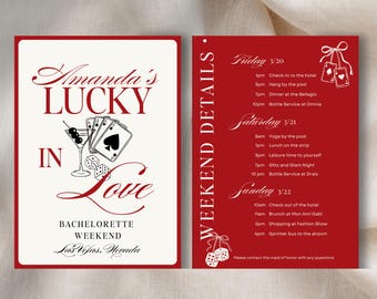 Vegas Bachelorette Party Invitation: Lucky in Love, Casino Royale (5x7" Canva Template)