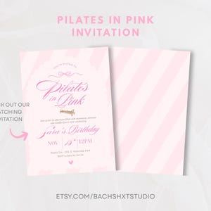 Pilates in Pink Welcome Sign: Baby Pink Stripes and Bow, Editable Canva Template (Digital Download) 24x36