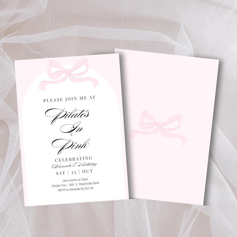 Pilates in Pink Invitation, Pilates Birthday Invite, Pink Wellness Event Flyer, Pilates Party, Editable Canva Template 5x7"