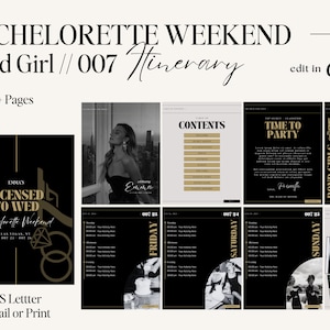 BOND GIRL 007 Bachelorette Weekend Itinerary | Digital Travel Itinerary | Licensed to Wed | Editable Canva Itinerary Template | 13 Pages