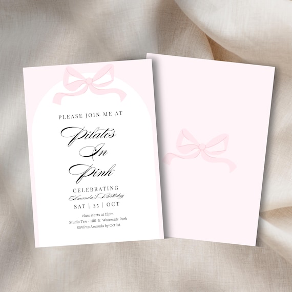 Pilates in Pink Birthday Invitation: Pink Wellness Party Template (Canva Editable 5x7")